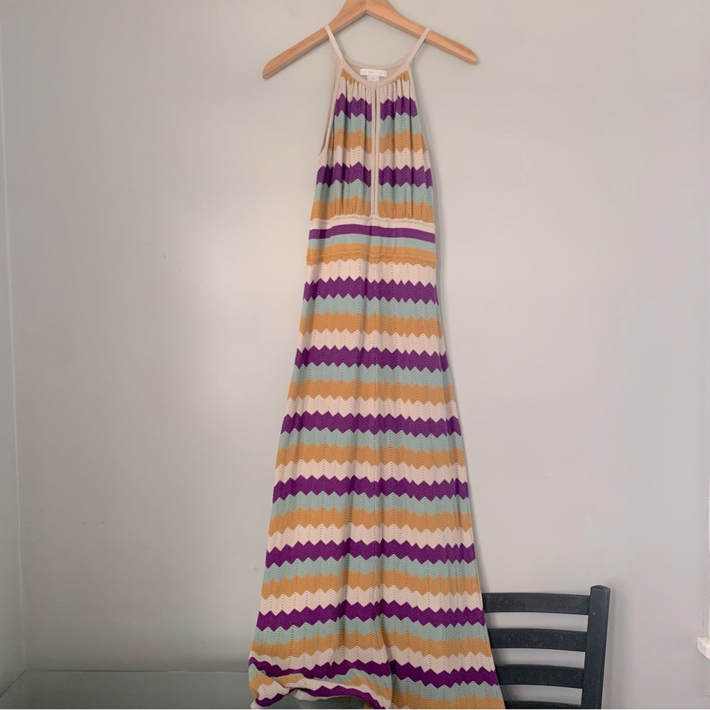 Zigzag colorful striped halter knit Maxi dress